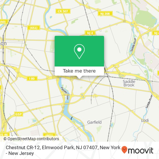 Mapa de Chestnut CR-12, Elmwood Park, NJ 07407