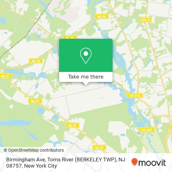 Mapa de Birmingham Ave, Toms River (BERKELEY TWP), NJ 08757