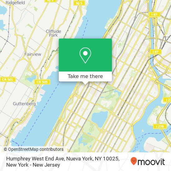 Mapa de Humphrey West End Ave, Nueva York, NY 10025