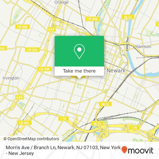 Mapa de Morris Ave / Branch Ln, Newark, NJ 07103