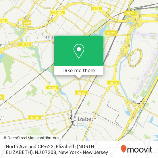 Mapa de North Ave and CR-623, Elizabeth (NORTH ELIZABETH), NJ 07208