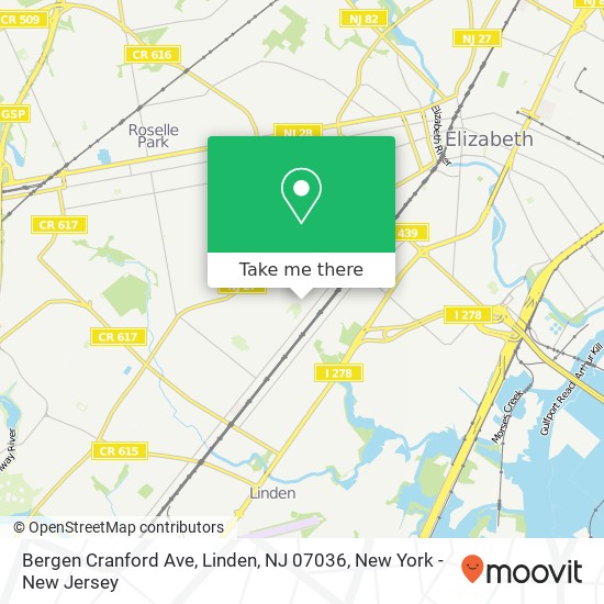 Mapa de Bergen Cranford Ave, Linden, NJ 07036