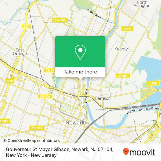 Mapa de Gouverneur St Mayor Gibson, Newark, NJ 07104