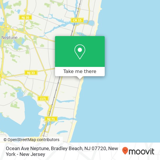 Mapa de Ocean Ave Neptune, Bradley Beach, NJ 07720