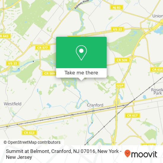 Mapa de Summit at Belmont, Cranford, NJ 07016