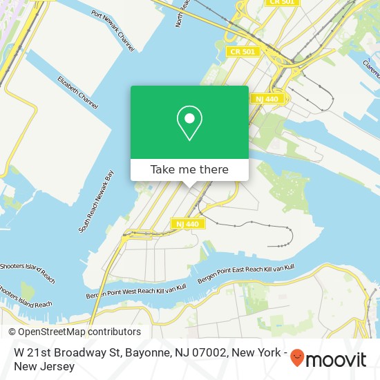 Mapa de W 21st Broadway St, Bayonne, NJ 07002