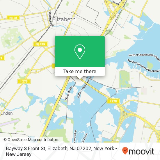 Mapa de Bayway S Front St, Elizabeth, NJ 07202