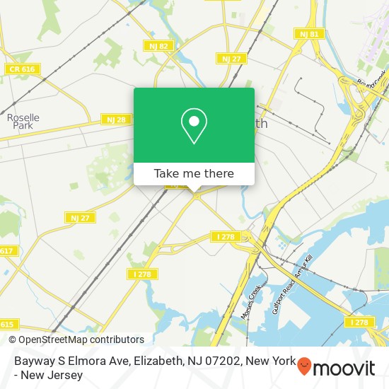 Mapa de Bayway S Elmora Ave, Elizabeth, NJ 07202