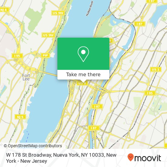 W 178 St Broadway, Nueva York, NY 10033 map