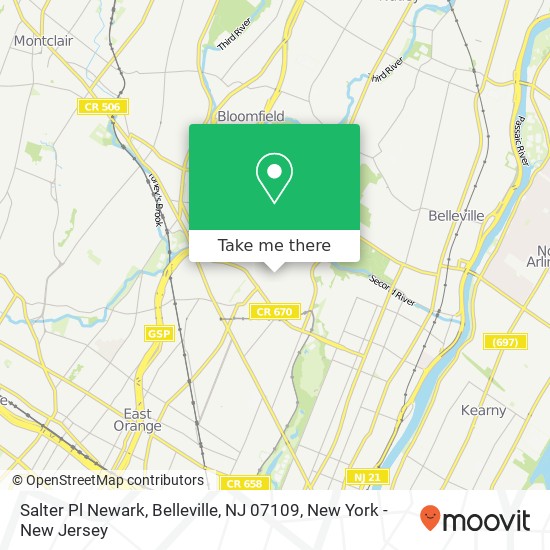 Mapa de Salter Pl Newark, Belleville, NJ 07109