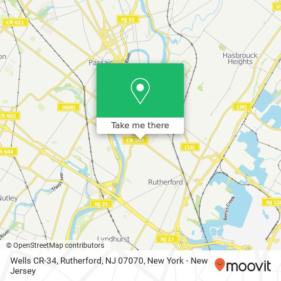 Mapa de Wells CR-34, Rutherford, NJ 07070