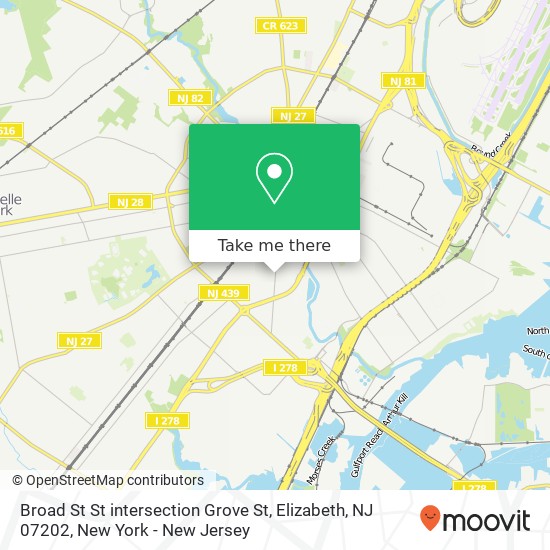 Mapa de Broad St St intersection Grove St, Elizabeth, NJ 07202