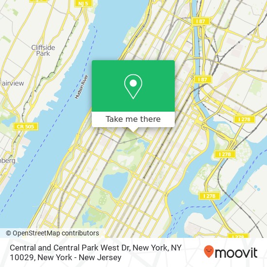 Mapa de Central and Central Park West Dr, New York, NY 10029