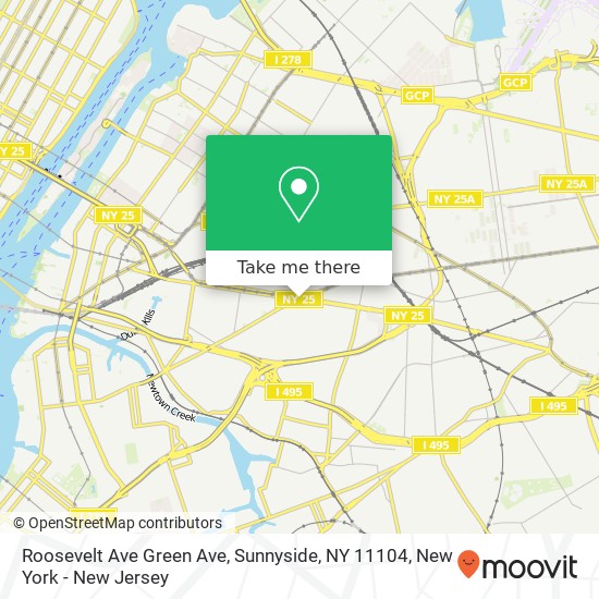 Mapa de Roosevelt Ave Green Ave, Sunnyside, NY 11104