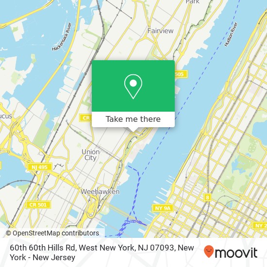 Mapa de 60th 60th Hills Rd, West New York, NJ 07093