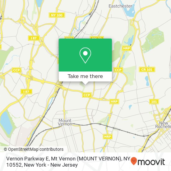 Vernon Parkway E, Mt Vernon (MOUNT VERNON), NY 10552 map