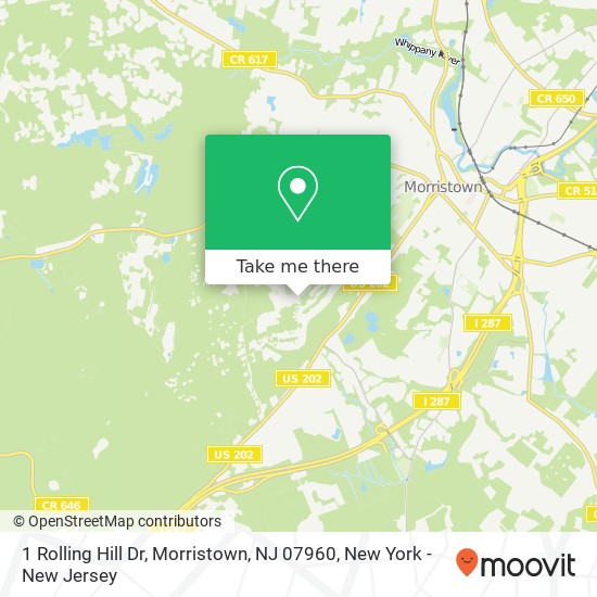 Mapa de 1 Rolling Hill Dr, Morristown, NJ 07960