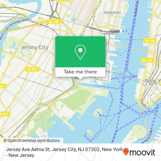 Mapa de Jersey Ave Aetna St, Jersey City, NJ 07302