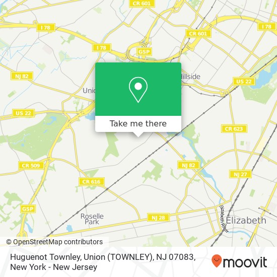 Mapa de Huguenot Townley, Union (TOWNLEY), NJ 07083