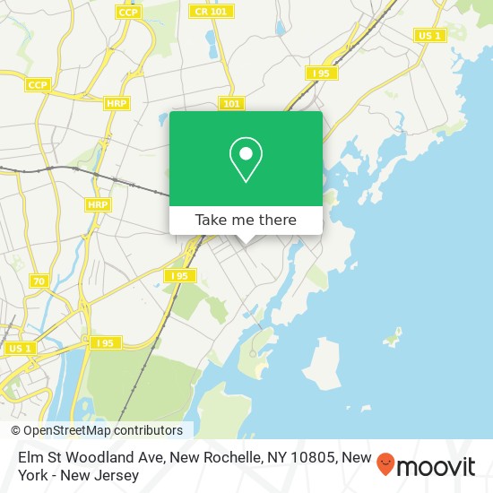 Mapa de Elm St Woodland Ave, New Rochelle, NY 10805
