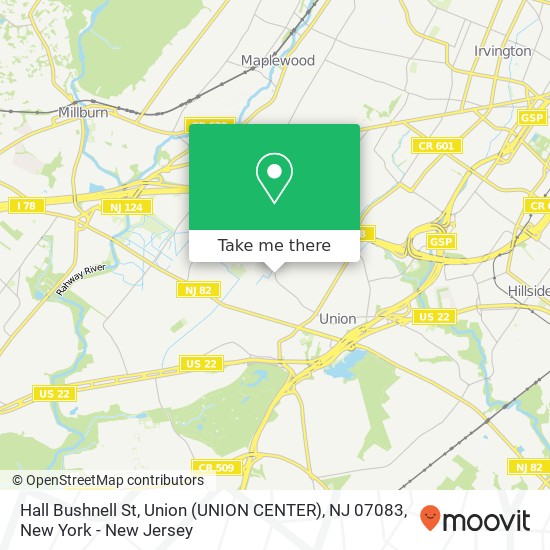 Mapa de Hall Bushnell St, Union (UNION CENTER), NJ 07083