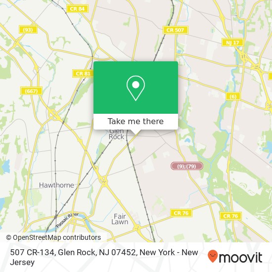 Mapa de 507 CR-134, Glen Rock, NJ 07452