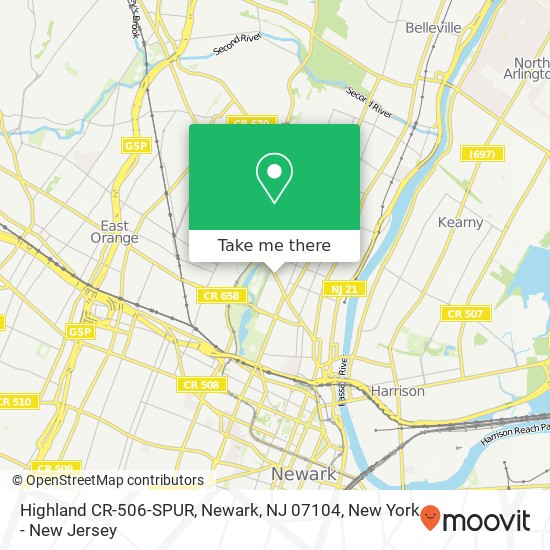Mapa de Highland CR-506-SPUR, Newark, NJ 07104