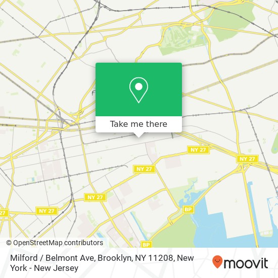 Mapa de Milford / Belmont Ave, Brooklyn, NY 11208