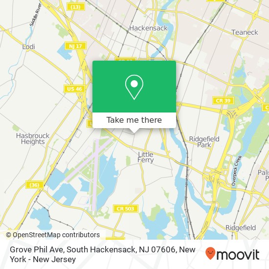 Mapa de Grove Phil Ave, South Hackensack, NJ 07606