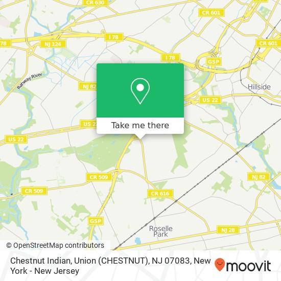 Mapa de Chestnut Indian, Union (CHESTNUT), NJ 07083