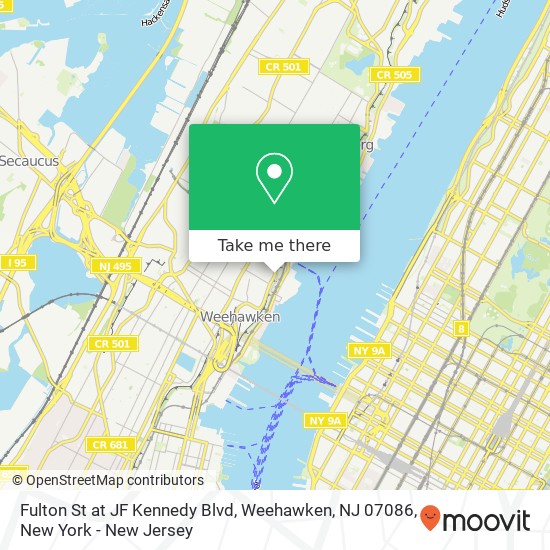 Mapa de Fulton St at JF Kennedy Blvd, Weehawken, NJ 07086