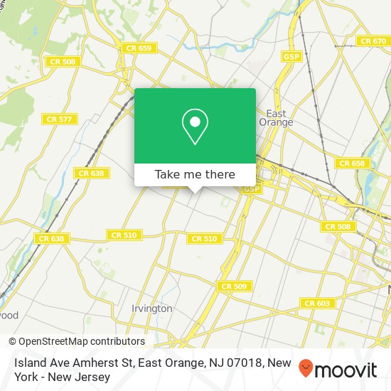 Mapa de Island Ave Amherst St, East Orange, NJ 07018