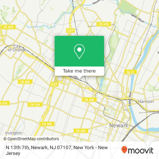 Mapa de N 13th 7th, Newark, NJ 07107