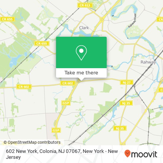 Mapa de 602 New York, Colonia, NJ 07067