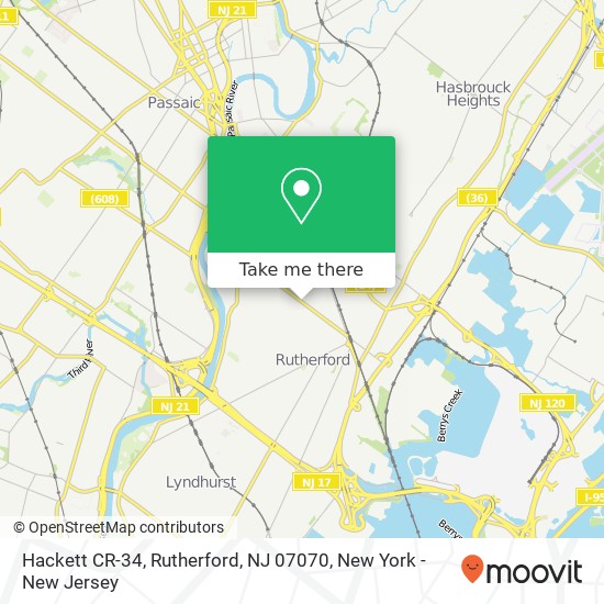 Mapa de Hackett CR-34, Rutherford, NJ 07070