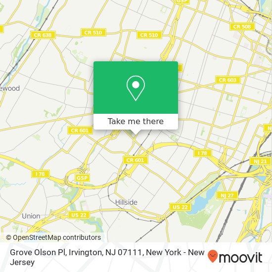 Mapa de Grove Olson Pl, Irvington, NJ 07111