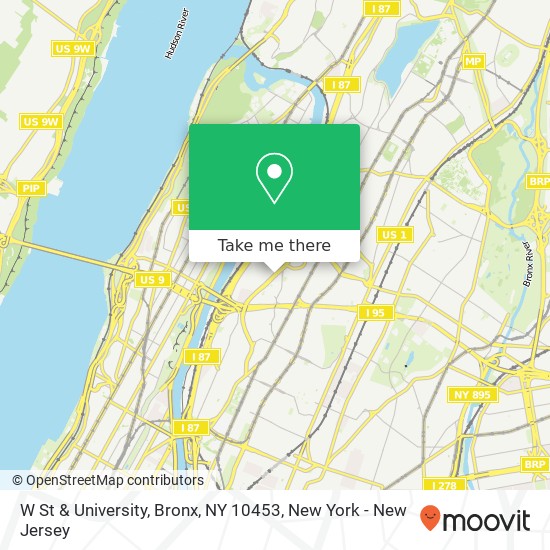 Mapa de W St & University, Bronx, NY 10453