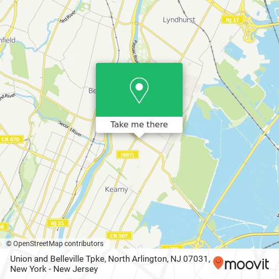 Mapa de Union and Belleville Tpke, North Arlington, NJ 07031