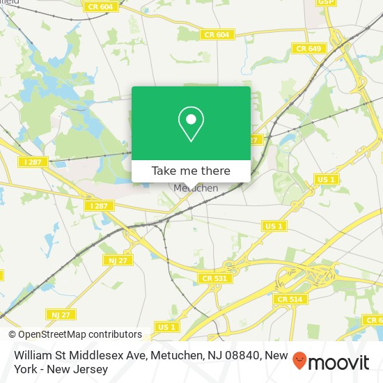 Mapa de William St Middlesex Ave, Metuchen, NJ 08840