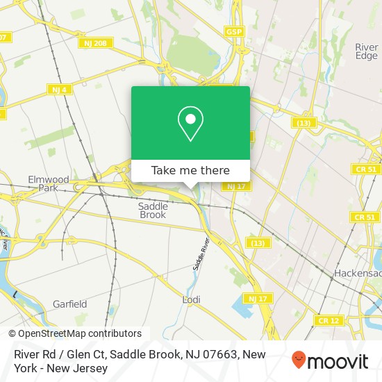 Mapa de River Rd / Glen Ct, Saddle Brook, NJ 07663