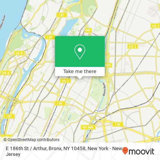 Mapa de E 186th St / Arthur, Bronx, NY 10458