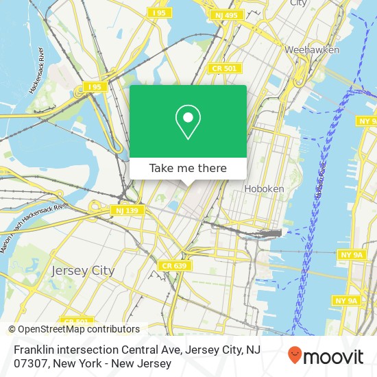 Mapa de Franklin intersection Central Ave, Jersey City, NJ 07307
