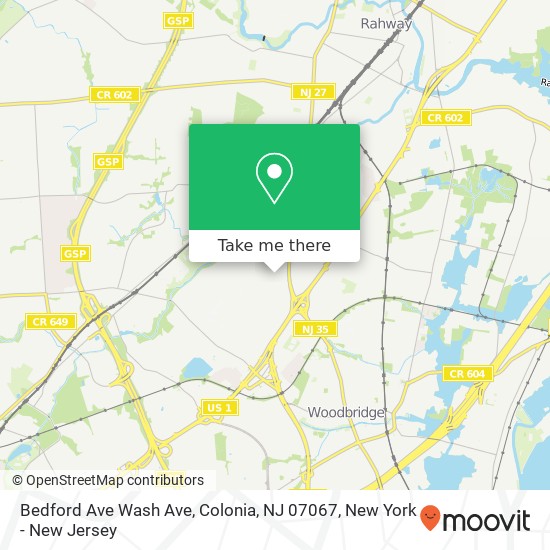 Mapa de Bedford Ave Wash Ave, Colonia, NJ 07067