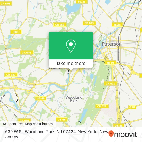 Mapa de 639 W St, Woodland Park, NJ 07424