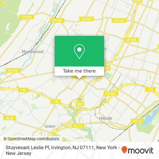 Mapa de Stuyvesant Leslie Pl, Irvington, NJ 07111