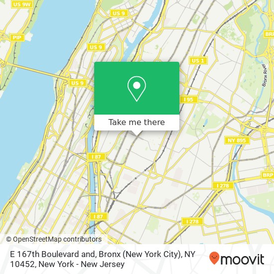 Mapa de E 167th Boulevard and, Bronx (New York City), NY 10452
