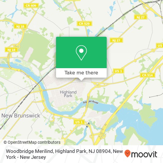 Mapa de Woodbridge Merilind, Highland Park, NJ 08904