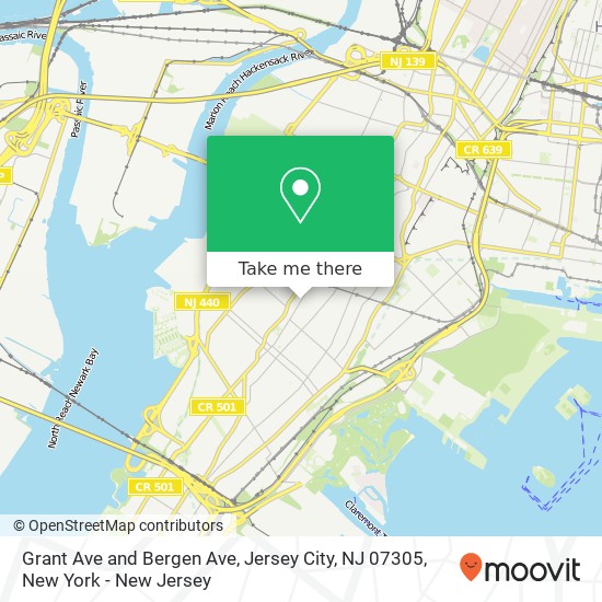 Mapa de Grant Ave and Bergen Ave, Jersey City, NJ 07305
