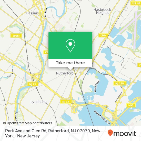 Mapa de Park Ave and Glen Rd, Rutherford, NJ 07070