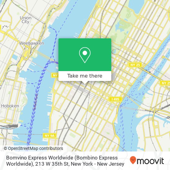 Mapa de Bomvino Express Worldwide (Bombino Express Worldwide), 213 W 35th St